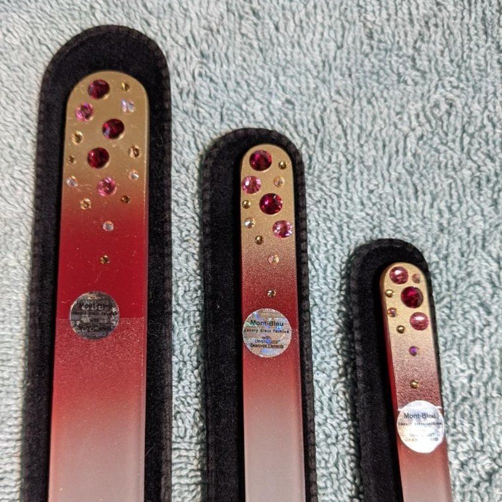 🆕SET OF 3 Czech Crystal Gold & Red Nail Files-W/RED/PINK/GOLD SWAROVSKI CRYS